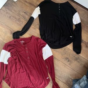 hollister long sleeve baby tees, maroon and black, size xs